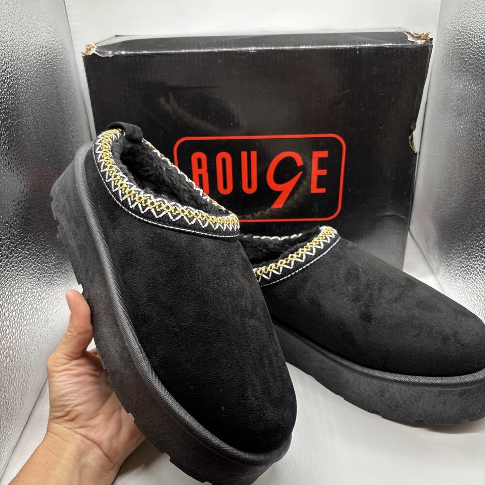 Rouge Frosty-57 Women's Platform Slipper Mule Black Size 9 NIB Cozy Comfort